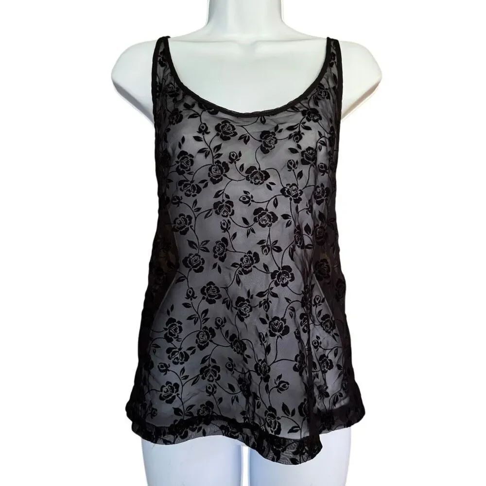 Vintage Y2K Sheer Black Rose Camisole L